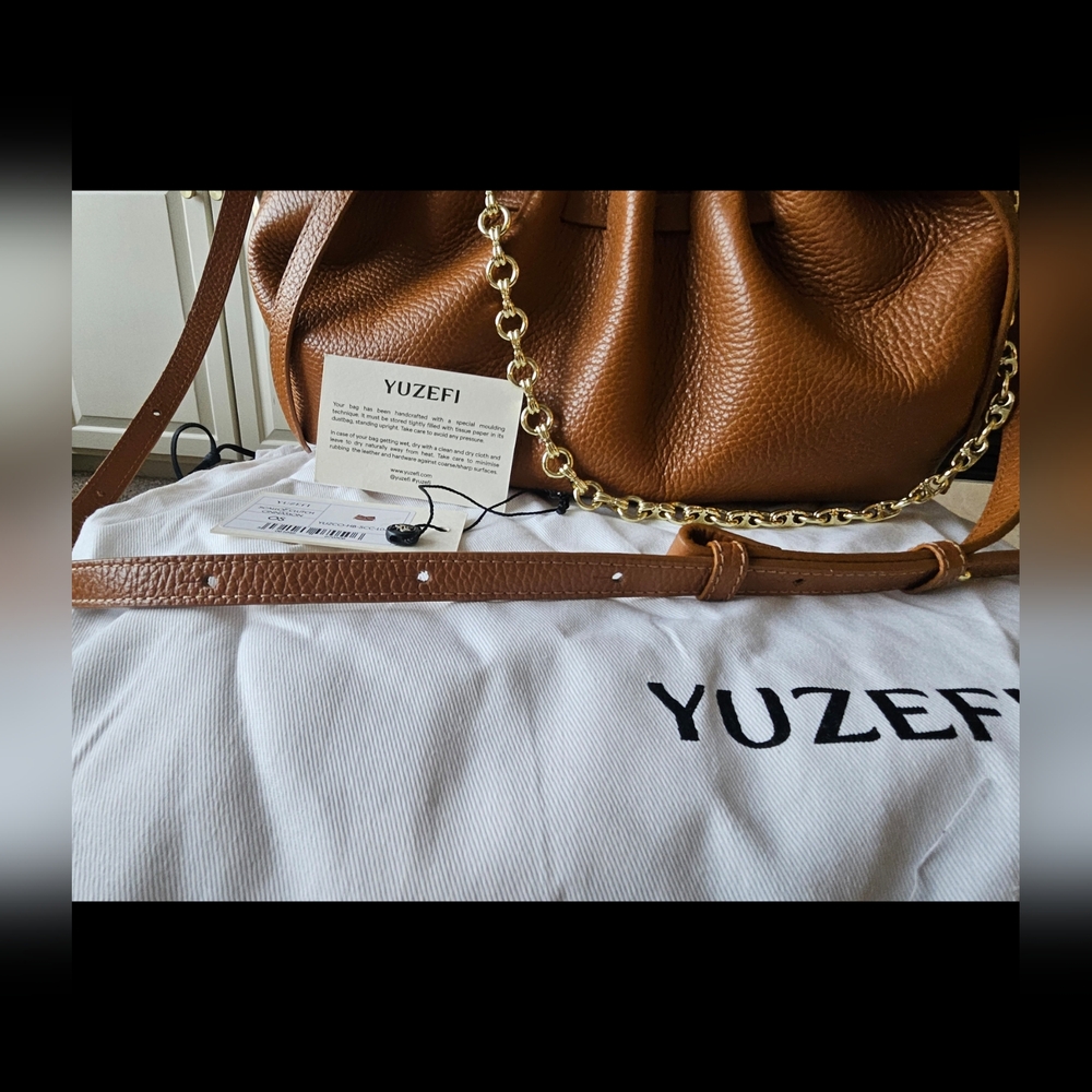 EuC YUZEFI Scallop Scallop BAG Pebble Grained Cinnamon With Tags - Picture 7 of 16